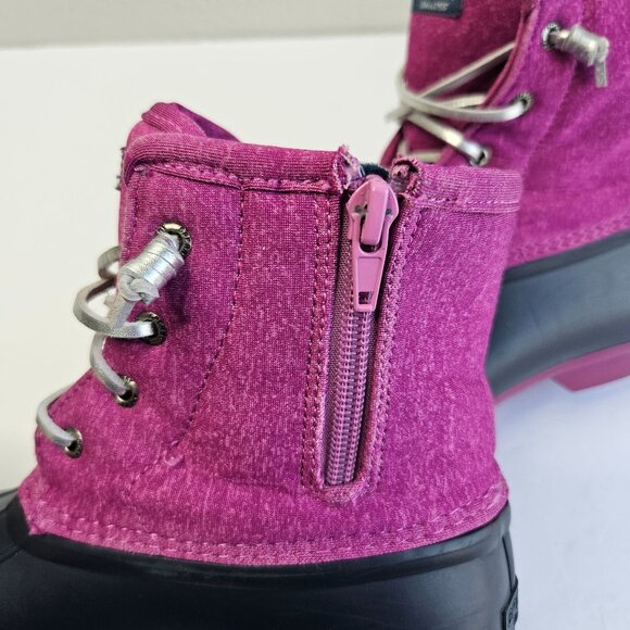 Sperry Rain Booties Size 6 Pink Blue Waterproof Rubber Outdoor Lace Up Duck Boot - Picture 10 of 11